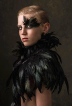 L'VOW Gothic Black Feather Cape Shawl Shrug Poncho With Choker Collar (Black)