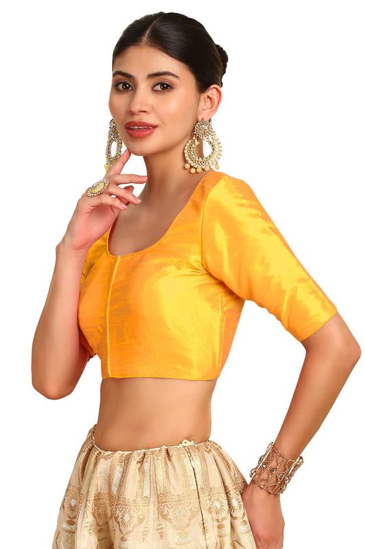 Soch Womens Mustard Art Silk Princessline Cut Padded Blouse