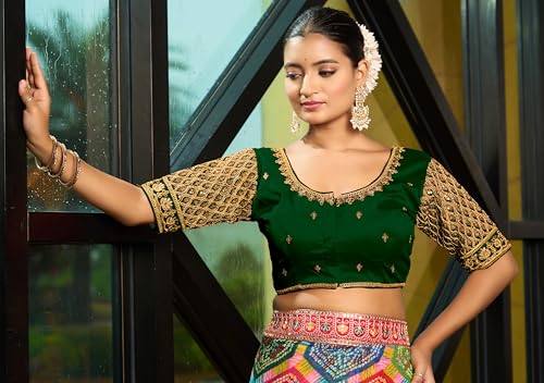 Pujia Mills WomenS Indian Ethnic Wear Designer Maggam With Zari Embroidery With Sequence Work Round Neck Half Sleeve Readymade