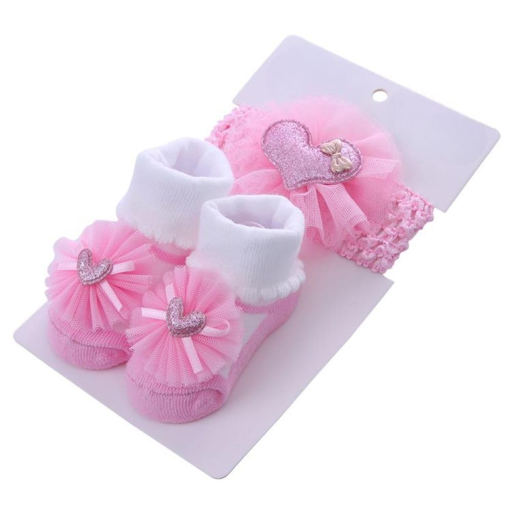 Syga Baby Flower Hairband & Shoes Set Soft, Comfortable Fit For Ages 06 MonthOldS Ideal For Newborns & Toddlers (Pink&White) 0-12