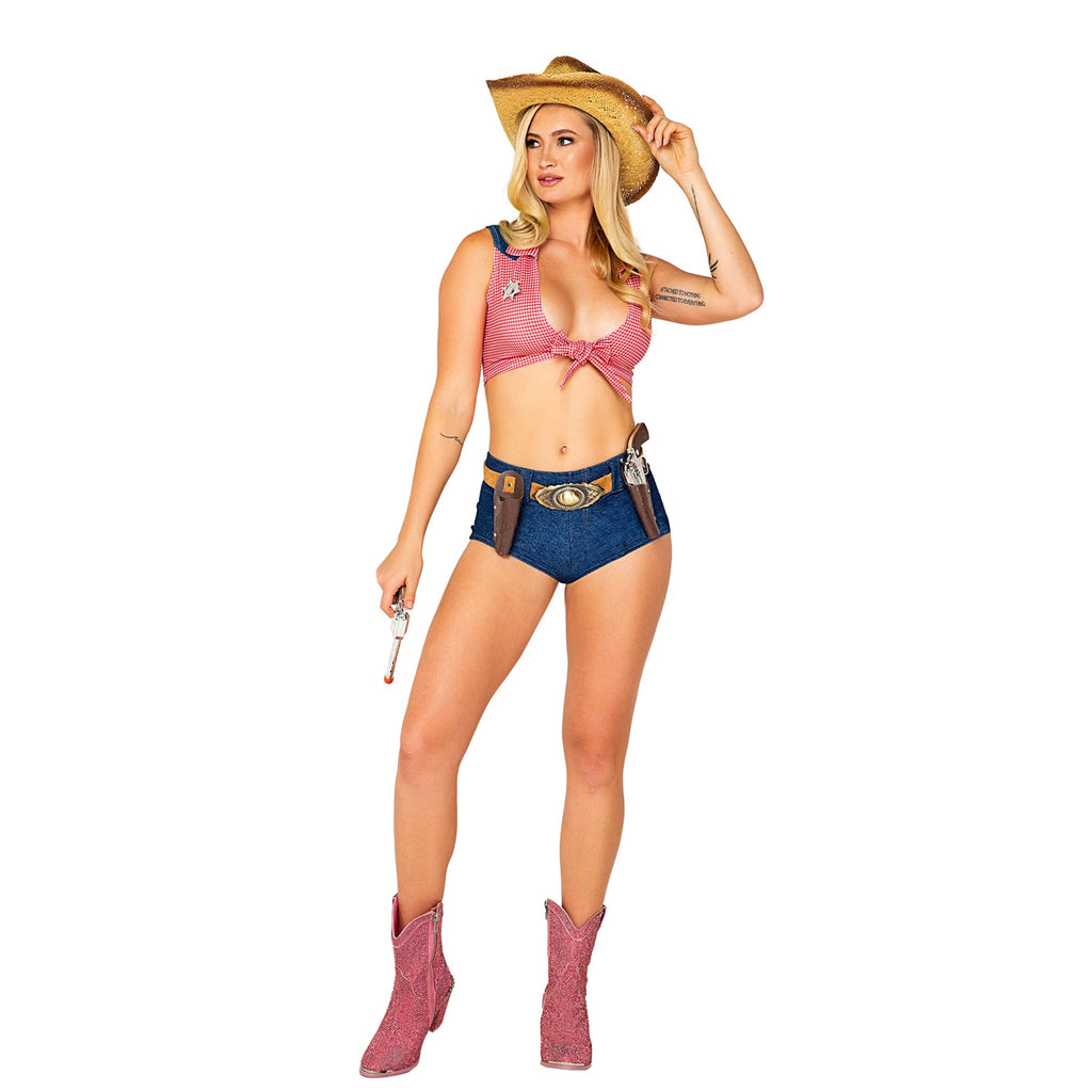 Roma Costume Women's 4pc Showdown Sheriff Diva Costume, Blue/Red, Large