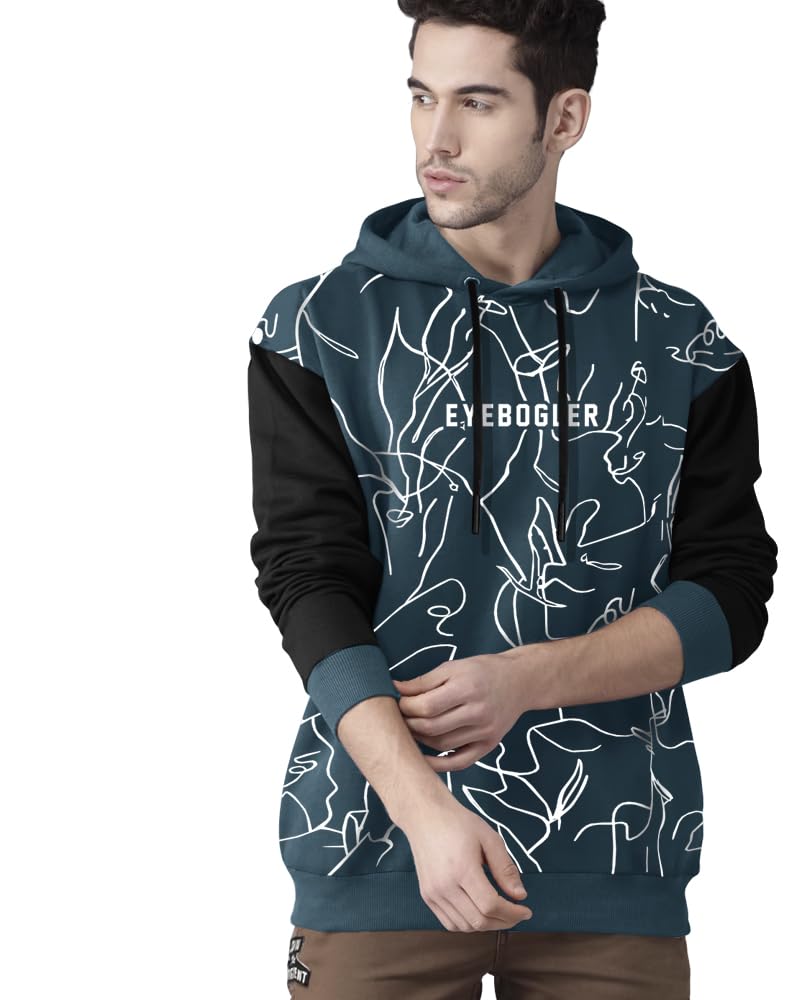 Noble Monk MenS Printed Cotton Blend Hooded Neck Sweatshirt | Full Sleeves | Casual Hoodie For Men