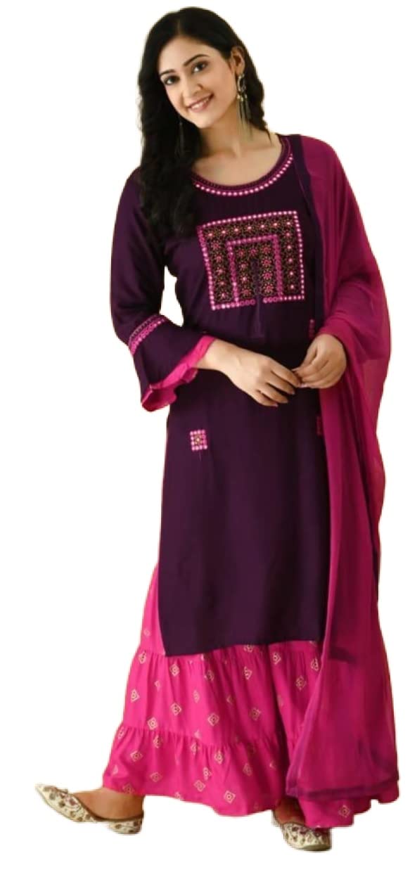 Lookmark Women'S Rayon Regular Kurta Palazzo Set (Ks2032- Purple_Xxl)