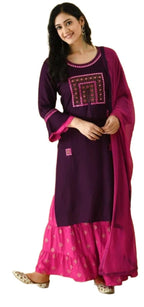 Lookmark Women'S Rayon Regular Kurta Palazzo Set (Ks2032- Purple_Xxl)
