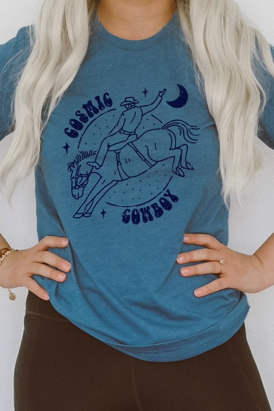Cosmic Cowboy Space Horse Moon Graphic Tee T-Shirt