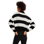 Bewakoof Womens Striped Oversized Fit Full Sleeve Round Neck Acrylic Sweater Black