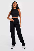 Kotty WomenS Regular High Rise Black Cargo Jeans