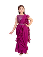 Aarika Girls Ethnic Wear Purple Colour Sequin Embroidery Georgette Lehenga Saree With Attachable Dupatta-(3-13 Years)-(SR-26011-