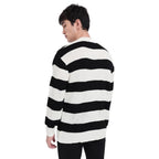 Bewakoof Mens Striped Black Mock Neck Full Sleeve Oversized Sweater