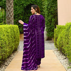 ANNI DESIGNER Womens Rayon Blend Straight Bandhej Printed Kurta with Pant & Dupatta (Baghira Begani_XXL_Begani_XX-Large)