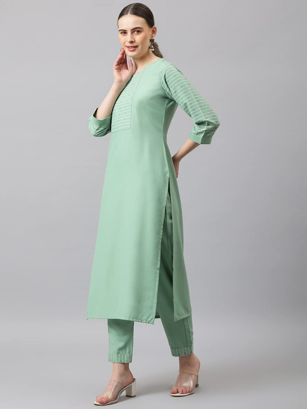 Anni Designer Women'S Cotton Blend Straight Solid Kurta With Pant & Dupatta (Sundari)