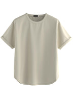 Juneberry Pure 100% Cotton Oversized Loose Baggy Fit Round Neck With Drop Shoulder White & Cork & Swanwhite Half Sleeves Boyfrie