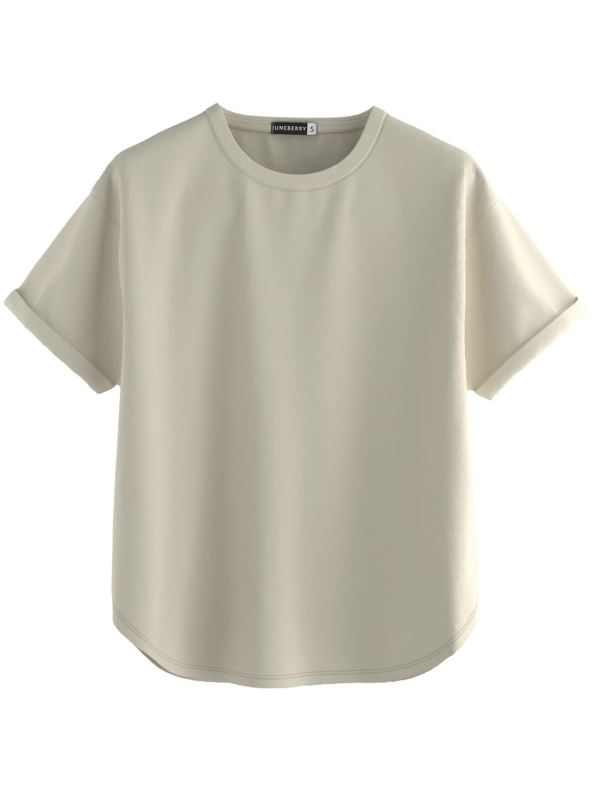 Juneberry Pure 100% Cotton Oversized Loose Baggy Fit Round Neck With Drop Shoulder White & Cork & Swanwhite Half Sleeves Boyfrie