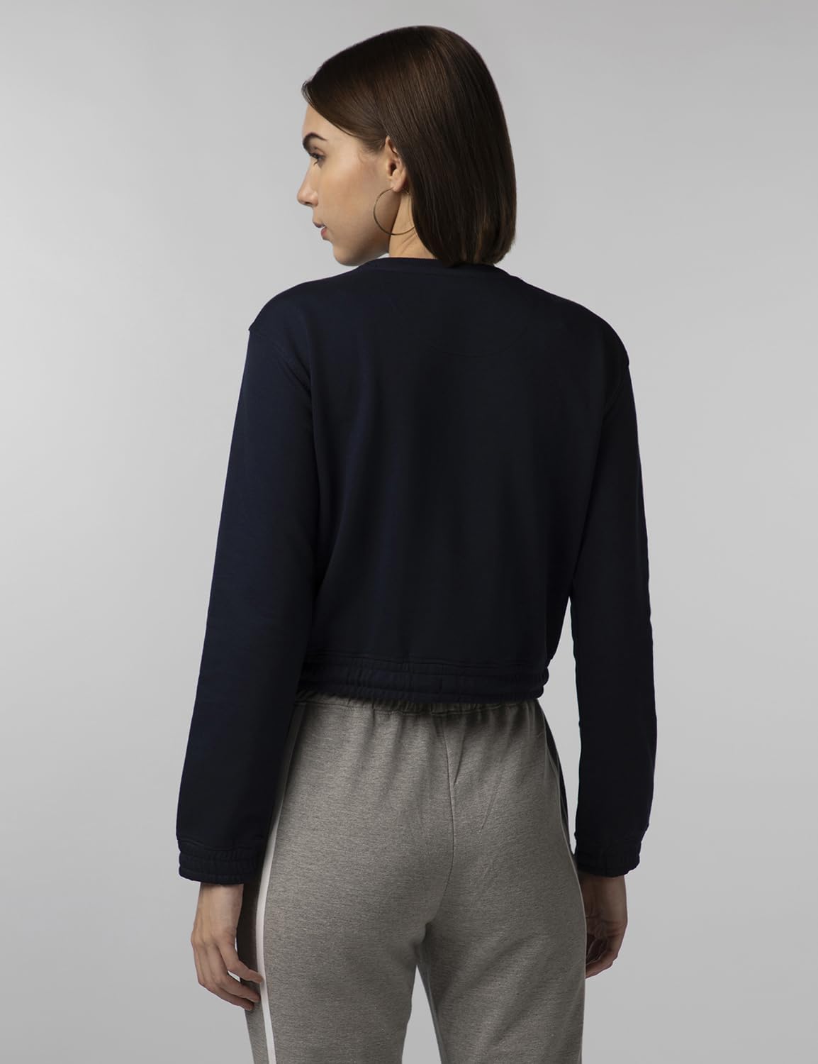 FYLTR Womens Round Neck Drop Shoulder Sweatshirt - Full Sleeve | Elasticated Waist & Cuff | Boxy Fit | Stripe Detailing
