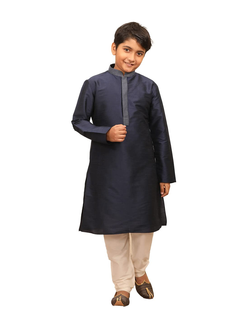 Manyavar Blended Silk Solid Full Sleeve Kurta Pajama Set For Kids And Boys(5-6 Years)