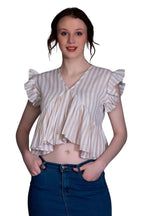 Leriya Fashion WomenS Western Crop Tops | Fancy Stripped With Ruffle Sleeves | Button Down Lightweight Cotton For Girls | Suita