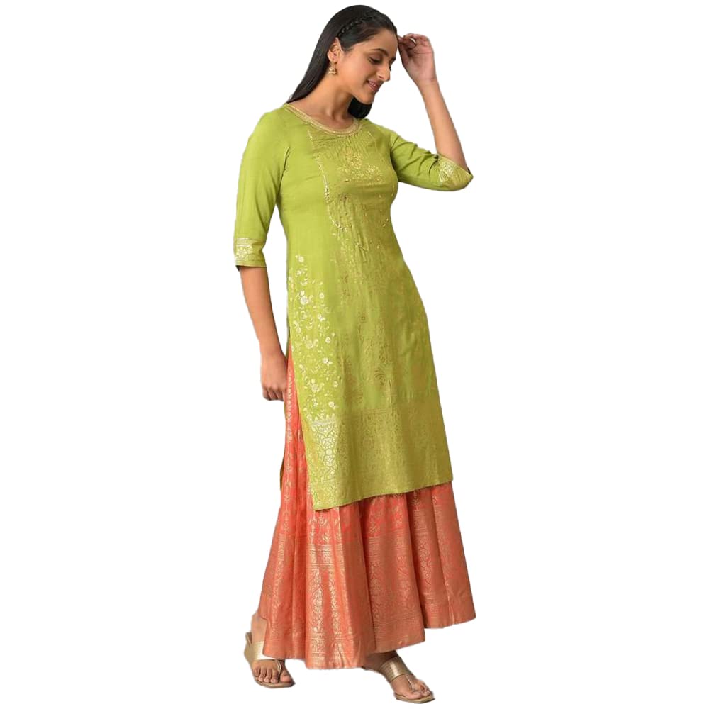 Aurelia Green Foil Hand Work Regular Kurta for Women