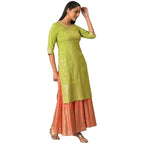 Aurelia Green Foil Hand Work Regular Kurta for Women
