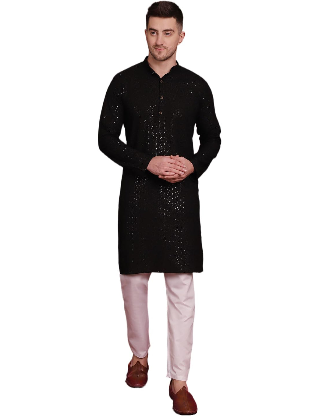 Jompers Mens Sequins Chikankari Kurta Pyjama Set
