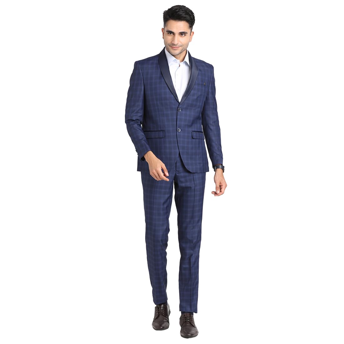 Turtle Men Terry Rayon Shawl Collar Tailored Fit Blue 2 Piece Party Suits