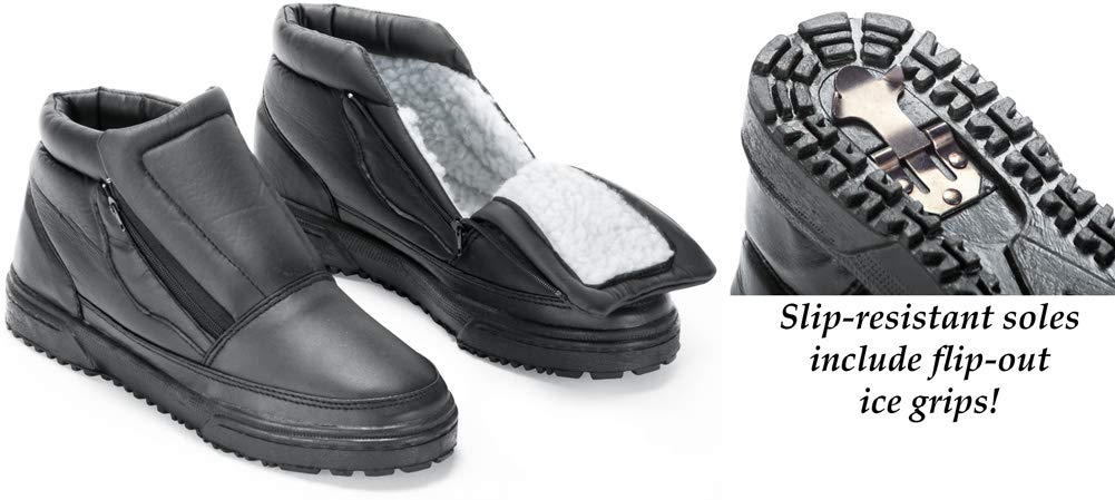 Collections Etc Water Resistant Fleece Insulated Snow Boots with Flip-Out Ice Grippers and Skid-Resistant Soles, Mens, 13