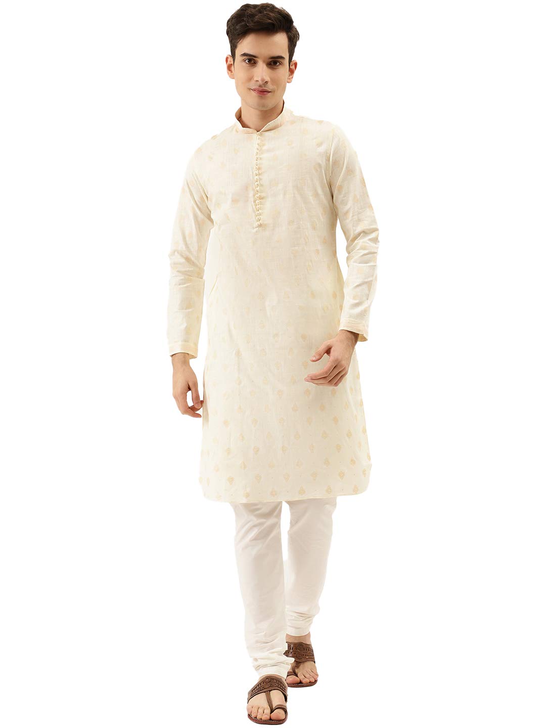 Manyavar MenS Blended Viscose Regular Kurta Set (Sdes377_Cream_M)