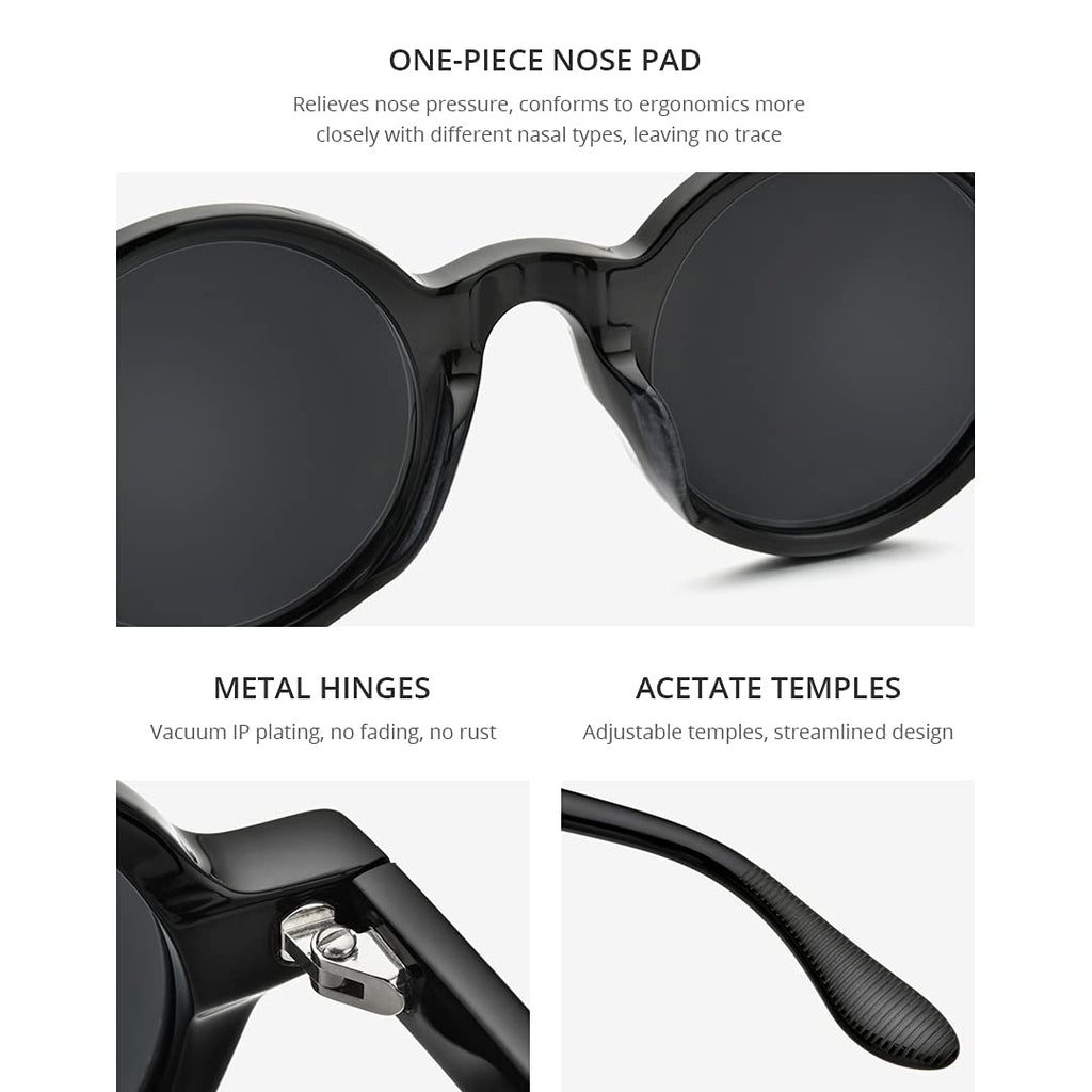 HEPIDEM Acetate Men Retro Vintage Polarized Sunglasses for Women,Trendy UV400 Protection Round Frames Eyewear Zolman Small 42mm