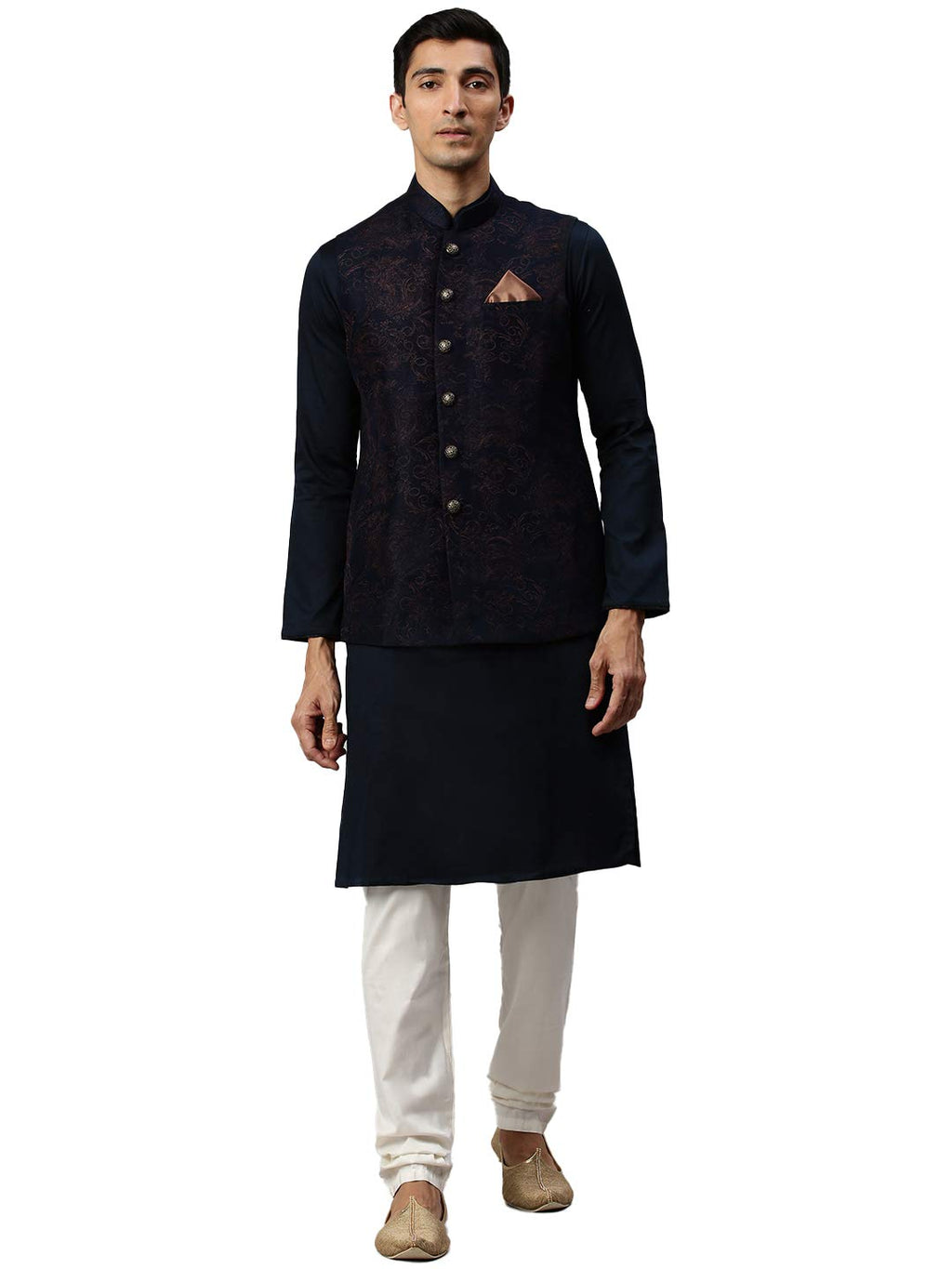 Manyavar MenS Silk Blend Regular Kurta Set (Jast155_Navy Blue_M)