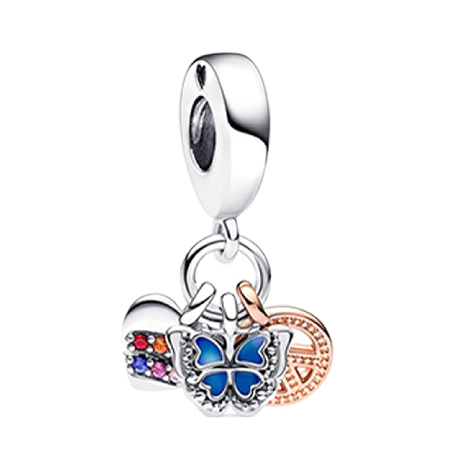 Annmors 925 Sterling Silver Charms fit Bracelets Necklaces Blue Butterfly Dangle Beads with 5A Cubic Zirconia Christmas Valentin
