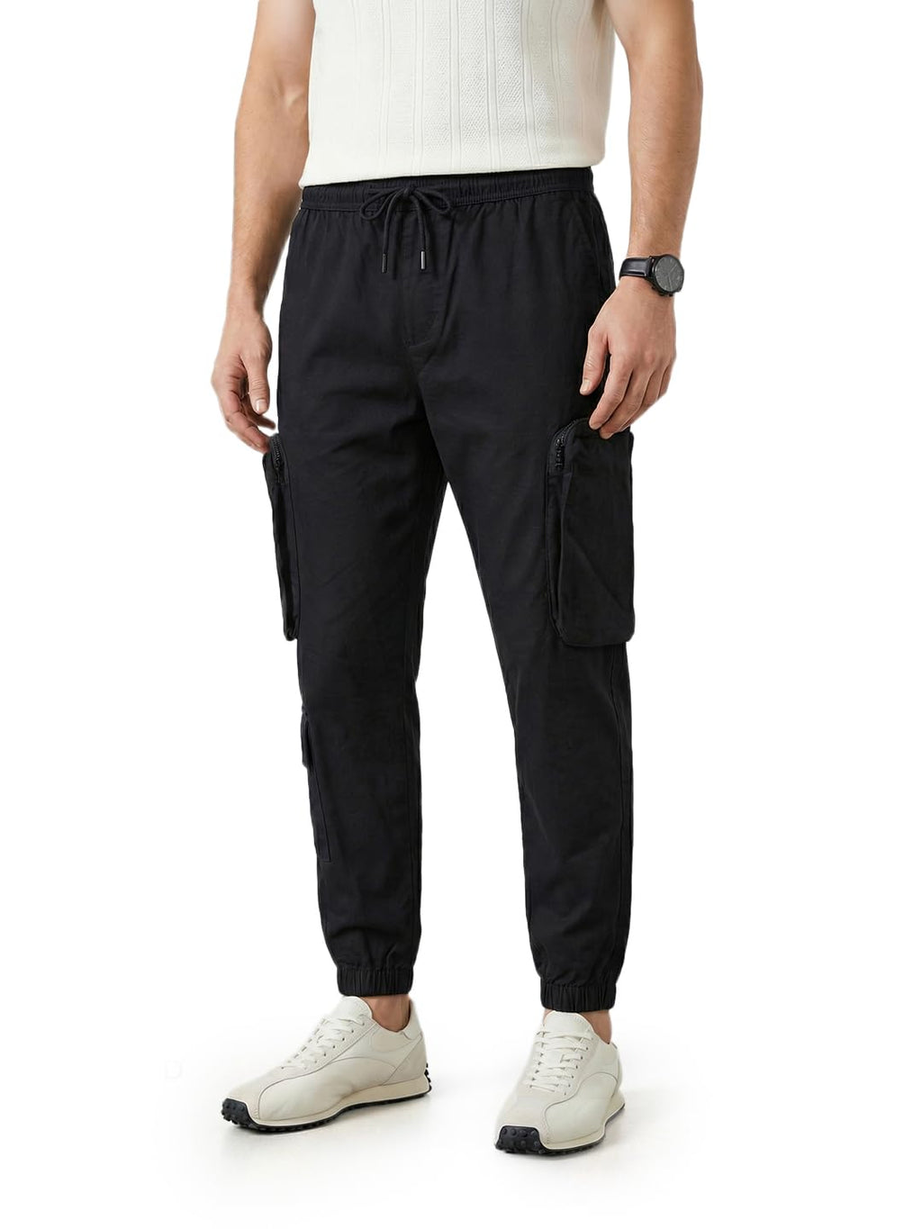 The Indian Garage Co Mens Mid-Rise Stretchable Relaxed Fit Joggers
