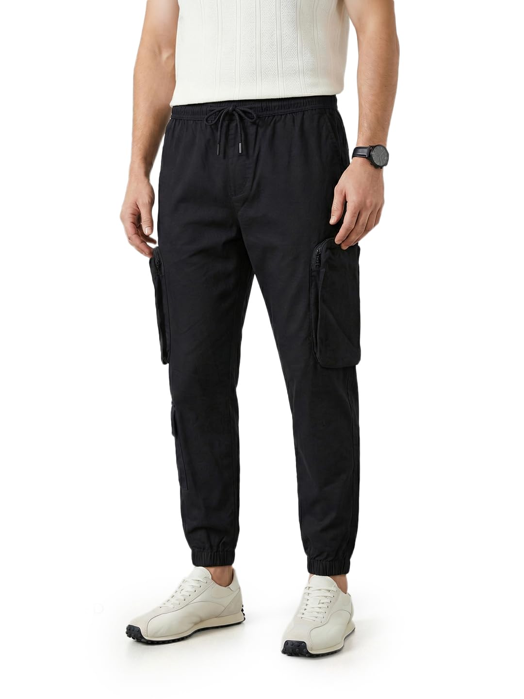 The Indian Garage Co Mens Mid-Rise Stretchable Relaxed Fit Joggers