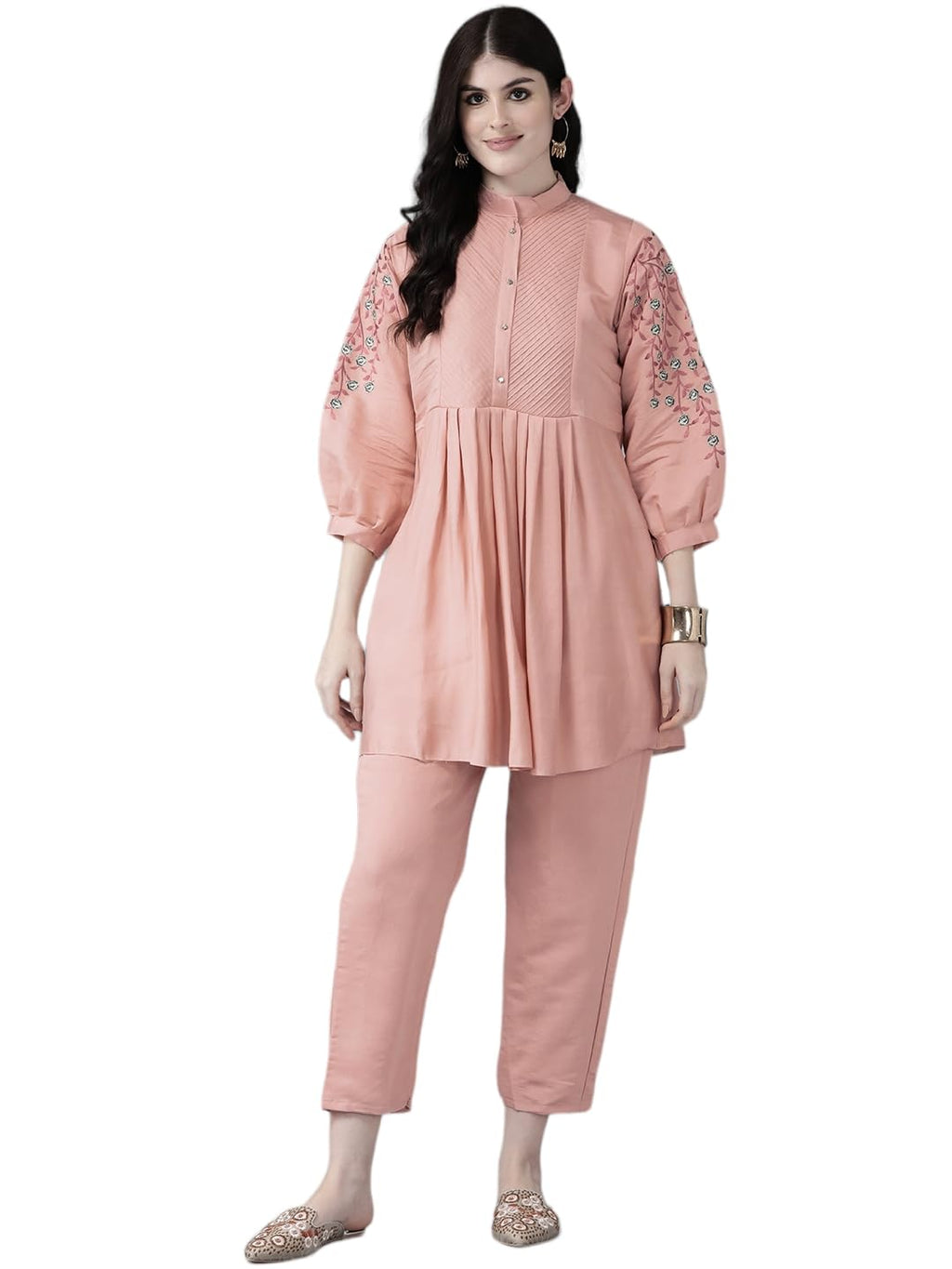 Aarika Womens Peach Color Silk Kurti & Pant Set (Kp-Jn-Poshak-02-Peach-M)