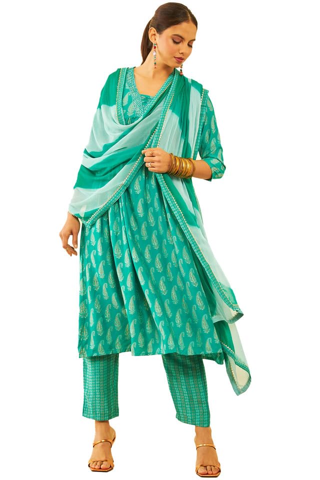Soch Women Muslin Paisley Print Suit Set with Sequins Work