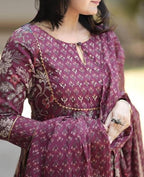 Alvami Women Anarkali Kurta and Pant Set with Dupatta (S) Maroon