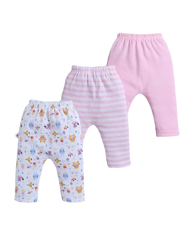 BUMZEE Baby Girls Cotton Diaper Pants/Leggings/Pyjamas Baby Pink & White - New Born (Peb10421A-bpk)