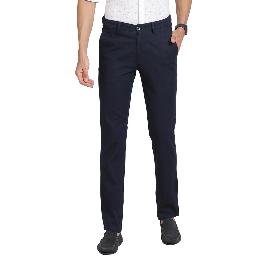 Turtle Men Terry Rayon Dobby Print Ultra Slim Fit Navy Blue Casual Trouser