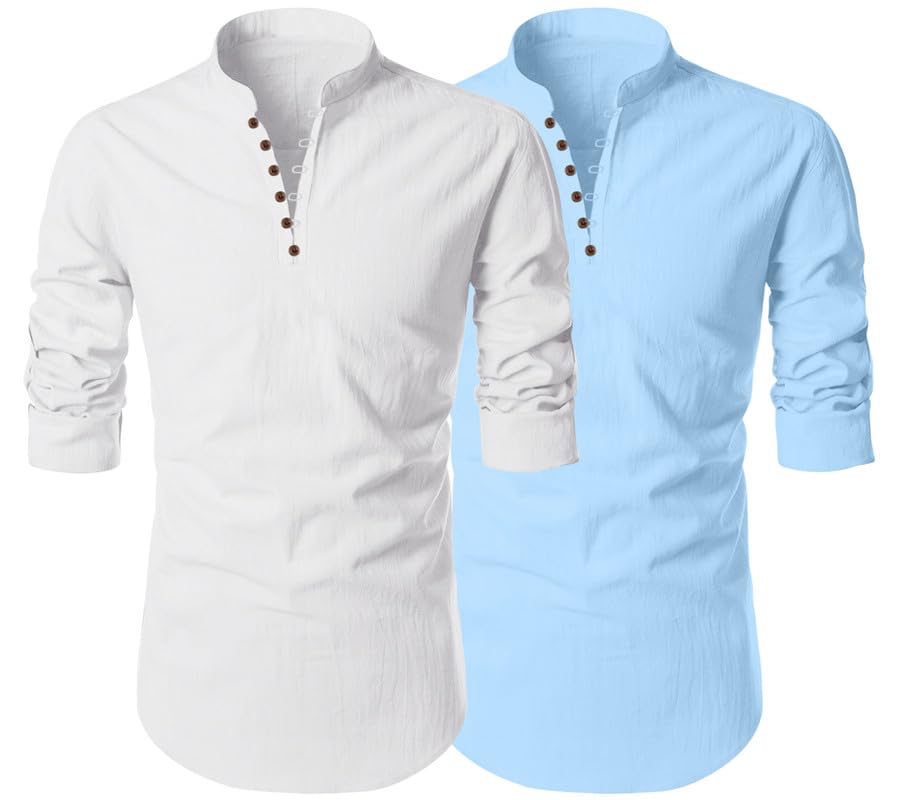 Finivo Fashion MenS Cotton Blend Regular Fit Solid Casual Kurta Shirt Pack Of 2