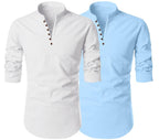 Finivo Fashion MenS Cotton Blend Regular Fit Solid Casual Kurta Shirt Pack Of 2