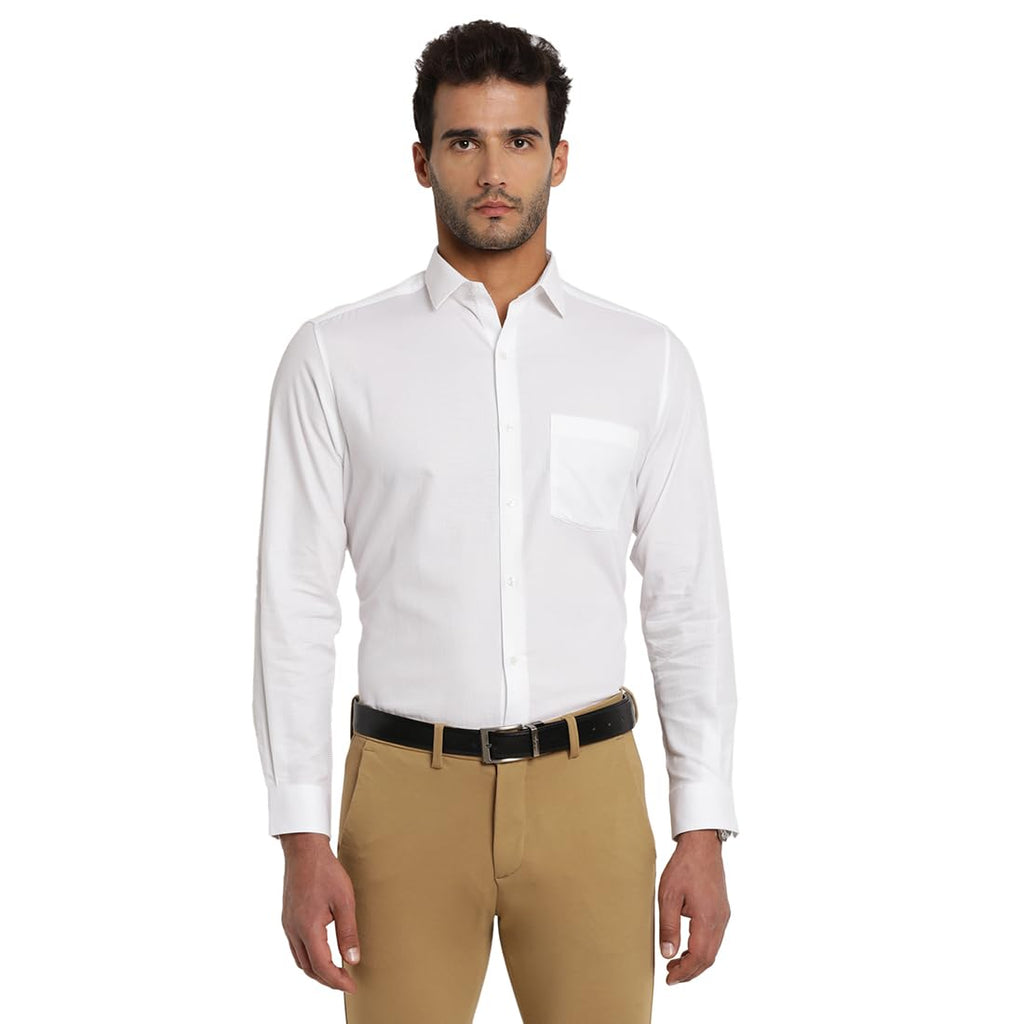 Turtle Men 100% Cotton Dobby Print Slim Fit White Formal Shirt