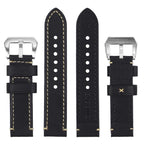 EACHE Black Leather Watch Band, Crazy Horse Genuine Leather Watchbands 22mm Watch Bands,Silver Hardware