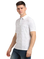 Turtle Men Cotton Stretch White Half Sleeve Casual Printed Polo Tshirt