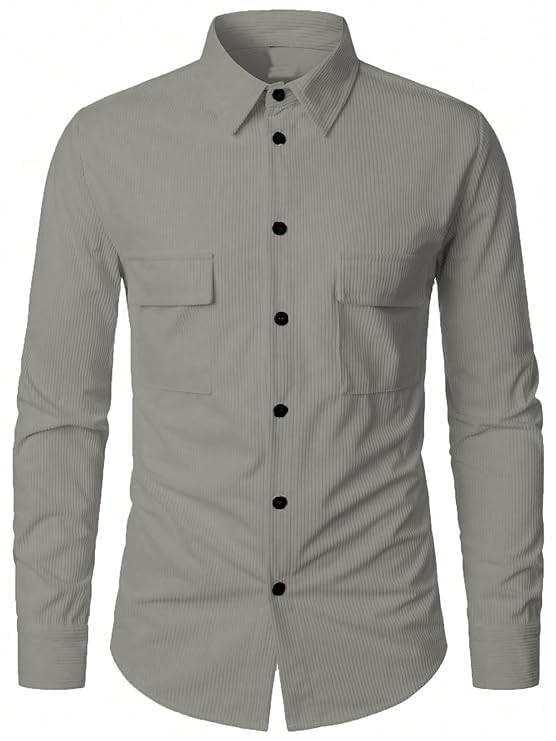 Trillmixa MenS Polyester Shirt With Spread Collar Neck Full Sleeves Two Side Pockets Solid Pattern Relaxed Fit And Standard Len