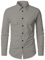 Trillmixa MenS Polyester Shirt With Spread Collar Neck Full Sleeves Two Side Pockets Solid Pattern Relaxed Fit And Standard Len