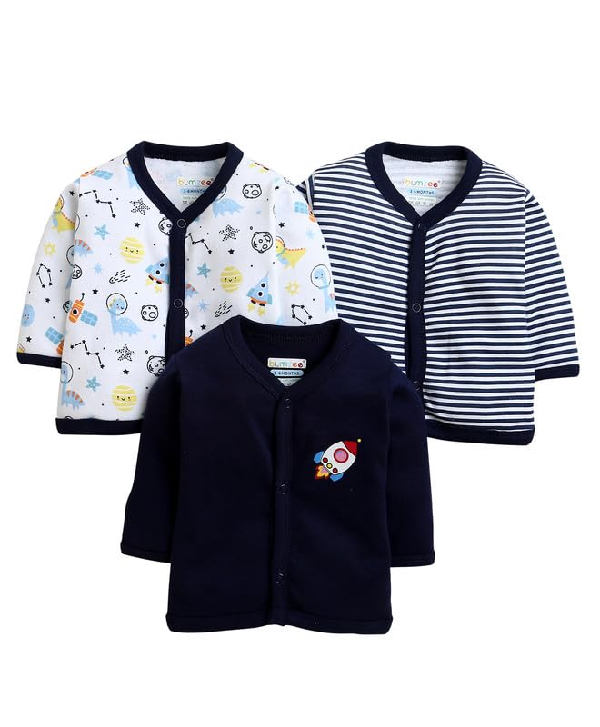 BUMZEE Navy & White Boys Full Sleeves Cotton Jablas Pack of 3 Age - 9-12 Months (Peb10027E-nbl)