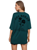 Rigo Back Printed Half Sleeves Round Neck Oversized T-Shirt for Women | Drop Shoulder T-Shirt | Loose Baggy Fit T-Shirt for Wome