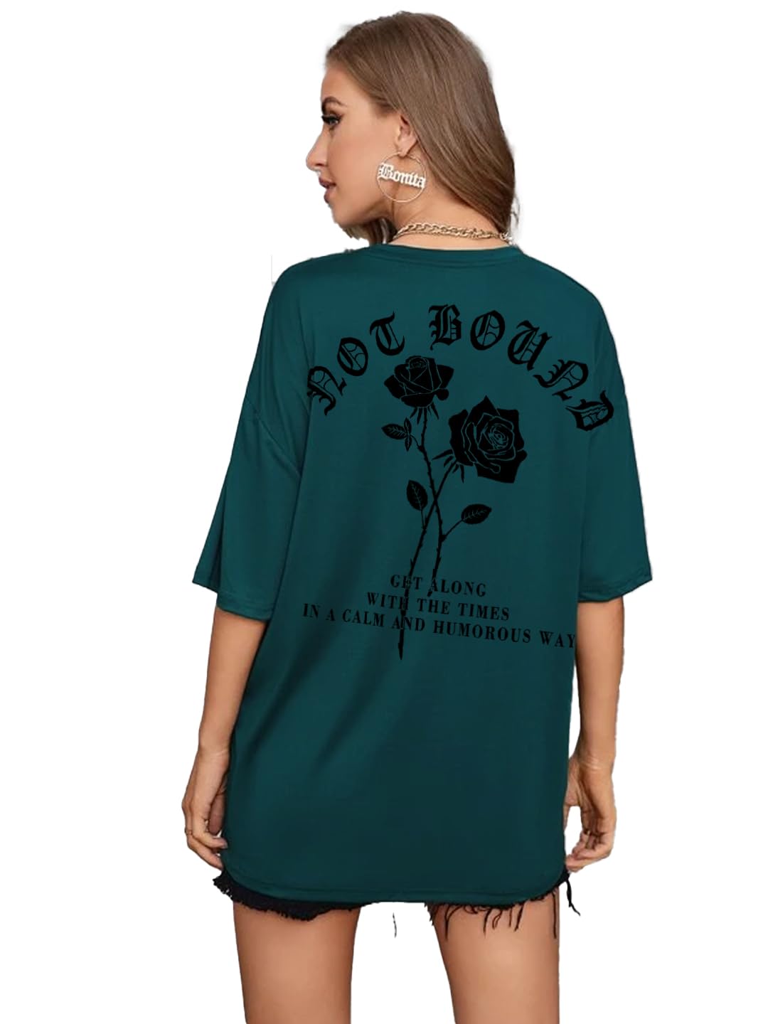 Rigo Back Printed Half Sleeves Round Neck Oversized T-Shirt for Women | Drop Shoulder T-Shirt | Loose Baggy Fit T-Shirt for Wome