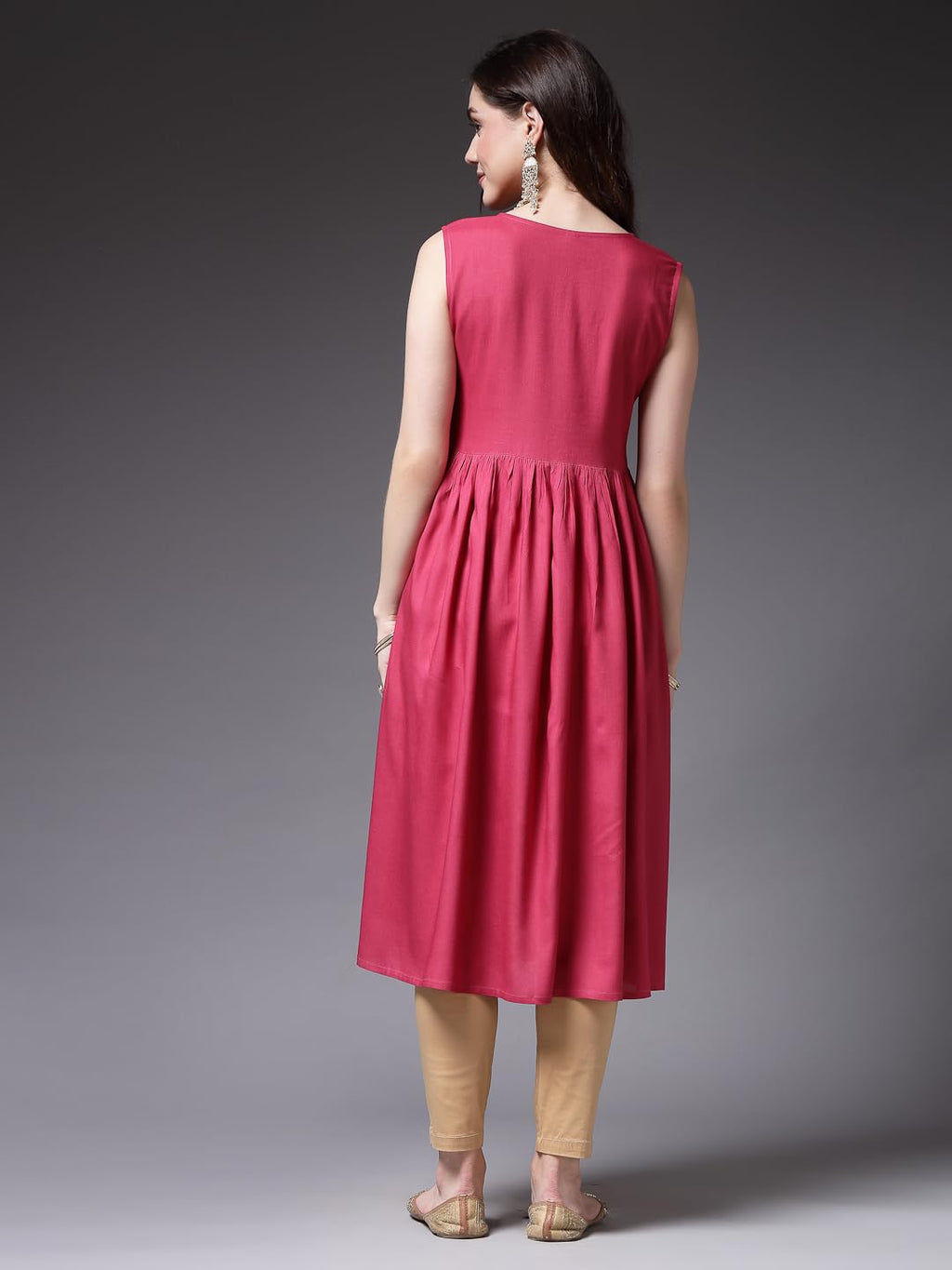 Stylum Women'S Solid Rayon Naira Cut Kurta (Rosegoofi_Rose Pink)