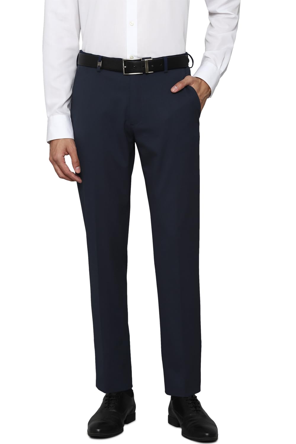 Louis Philippe Men Navy Super Slim Fit Solid Flat Front Formal Trousers