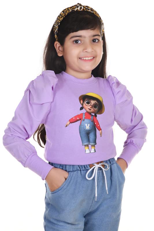KIROTO Kids Doll Graphic Print Top with Puff Sleeves Purple 1314 Years 13-14