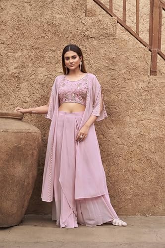 Womanista WomenS Georgette Solid Straight Embroidered Kurta Set (Kurtaset_1385_Pink